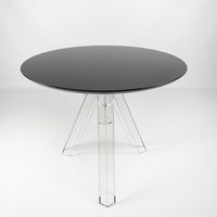 Table à manger ronde transparente en polycarbonate Ometto Design, plateau noir, assemblée, diamètre 90/120 cm, modèle OMT100ENN