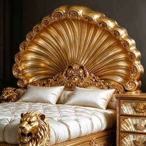 Lit en bois massif <span class=keywords><strong>de</strong></span> luxe avec sculpture <span class=keywords><strong>de</strong></span> <span class=keywords><strong>lion</strong></span> royale dorée, style baroque, pour chambre à coucher <span class=keywords><strong>de</strong></span> grande taille, idéal pour manoirs et hôtels - Product Image 4
