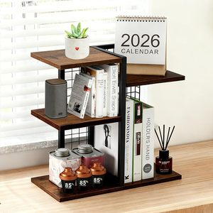 Wooden <b>Desktop</b> Shelf 4 Layers Brown Mesh Stand Multi Purpose Storage <b>Organizer</b> <b>For</b> Home Office Dormitory - Product Image 1