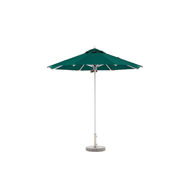 Luxe Buiten Aluminium Houten Kleur Parasol Buiten Paraplu Met Zware Granieten Basis, 304 Roestvrijstalen Buis