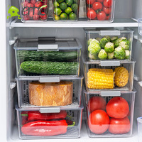 Organisateur de réfrigérateur à 2 grilles Conteneur de stockage en PET moulé par injection pour la cuisine Bac à légumes rectangulaire pour le stockage des aliments