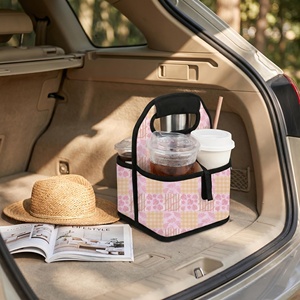 Portable Organizer Tote <strong>Bag</strong> for Hot Cold Drinks Reusable Hawaiian Palaka Print Cup Carrier Drink Holder Neoprene <strong>Picnic</strong> <strong>Bag</strong> - Product Image 2