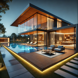 <span class=keywords><strong>บ้าน</strong></span>กระจกทันสมัยหรูหรา <span class=keywords><strong>ชั้น</strong></span><span class=keywords><strong>เดียว</strong></span> พร้อมระเบียงขนาดใหญ่ อาคารที่ประณีตและสง่างาม - Product Image 1