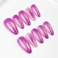 Faux ongles à presser de luxe décontracté, courts, carrés, effet œil de chat pur dégradé, de haute qualité, résistants à l'usure, avec colle pour doigts, motif amande