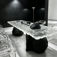 Table à thé rectangulaire en résine transparente à motif givré, style luxe léger, avec base à double sommet, pour bureaux de direction et salons de villas