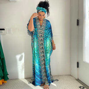 थोक प्लस आकार की महिला समुद्र तट लंबी पोशाक बिकनी कवर और स्विमसूट कैफे पुष्प प्रिंट काफ्टन - Product Image 2