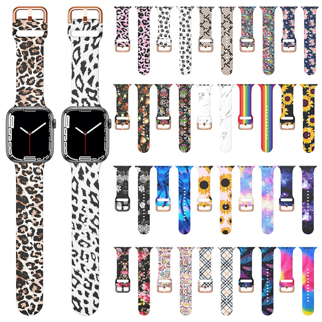 RYB Skin-friendly Attractive Brown Leopard-print Replaceable Silicone Smartwatch Straps for IWatch Series Ultra SE 9 8 7 6 5 4 3