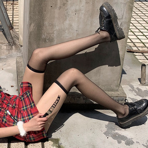 Black Cotton Thigh High Stockings Solid Color Thin For Women JK Style Footed Socks - Product Image 3