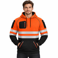 Sweat-shirt de sécurité haute visibilité, vêtement de travail, à capuche, réfléchissant, manches longues, fermeture éclair sur la poitrine, poche kangourou, cordon de serrage pour le personnel d'entrepôt