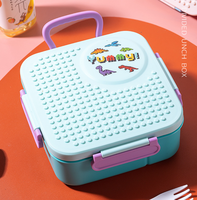 Boîte à bento en plastique pour enfants C6 grande capacité, conteneur de stockage alimentaire portable, boîte à lunch à 4 compartiments avec bol à soupe, motif dessin animé