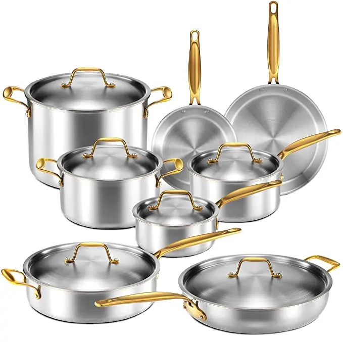 स्टेनलेस स्टील 14-टुकड़ा Cookware सेट बर्तन और धूपदान सेट सभी सतह, प्रेरण और ओवन सुरक्षित casserol सेट