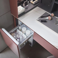 Meuble-lavabo mural moderne rose en bois massif/acier inoxydable/MDF, résistant à l'eau, avec éclairage LED, pour salle de bain/coiffeuse - Vente en gros
