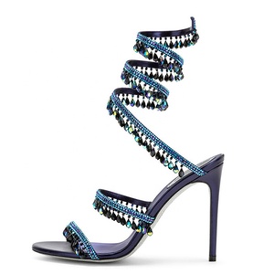 Sandales de luxe pour femmes à talons aiguilles, ornées de diamants et de grands strass, avec lanières sexy à la cheville et bout rond ouvert - Product Image 1