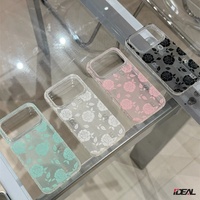 Coque de téléphone IDEAL Factory INS Grid à motif rose, procédé IMD, avec cordon en gaze de couleur assortie pour iPhone 15 16 17 18 Pro Max