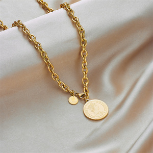 European and American fashion personality retro portrait round brand <b>titanium</b> steel pendant <b>chain</b> high-grade necklace - Product Image 2