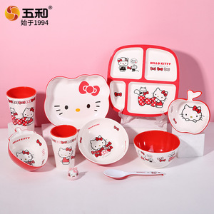 Hello Kitty Children's Tableware Set Divided Plate Bowl Cup Melamine Cartoon Kids Dining 24 Months Plus - Product Image 3