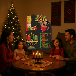 T-shirt a maniche lunghe Happy Kwanzaa Afro, pigiama per famiglia, design natalizio afroamericano - Product Image 3