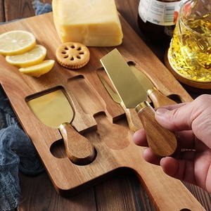 New Style Kitchen Gadgets Multi-Functional 4 Piece Wood Handle Gold Stainless Steel <b>Cheese</b> Knife <b>Set</b> with Wood Cheeseboard - Product Image 4