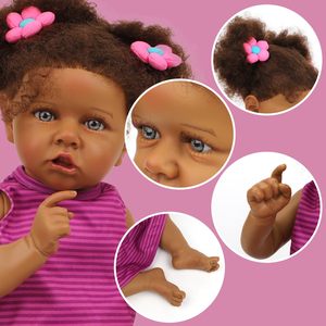 2026 Hot Selling 22 inch <b>Black</b> Skin African Curled Hair <b>Reborn</b> <b>Doll</b> Soft Vinyl Simulation Baby <b>Doll</b> Wholesale - Product Image 5