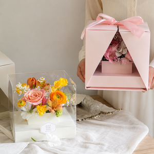 Caja de embalaje de papel para decoración Floral, organizador portátil, ventana abierta, transparente, de cartón, para regalo - Product Image 1