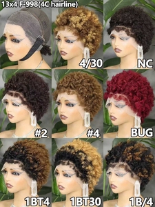 Perruques courtes bouclées en <span class=keywords><strong>cheveux</strong></span> humains, vente en gros, avec closure 13x4, lace frontal pré-épilé, ligne de <span class=keywords><strong>cheveux</strong></span> 4C, couleur naturelle, pour femmes - Product Image 6