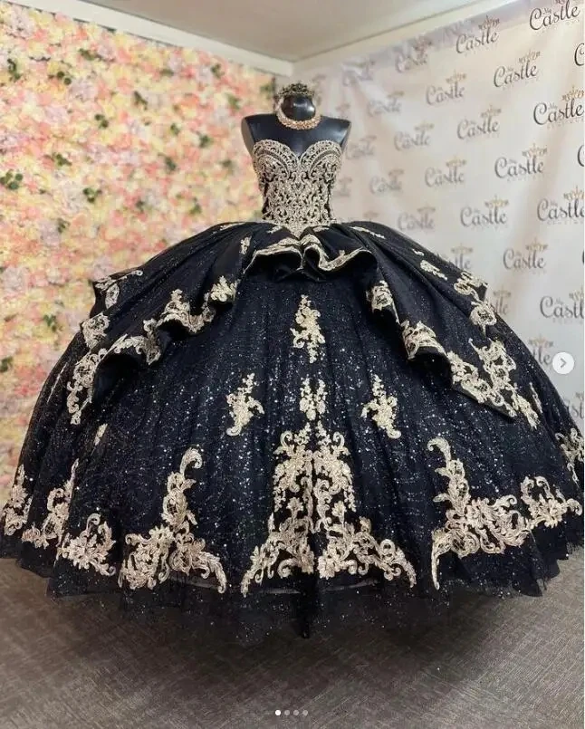 black with gold quinceanera dresses Quinceanera Dress Black Ball Gown Quinceanera Dresses Off Shoulder Black / 16 main image 0
