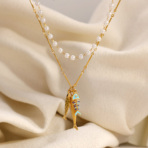 Collier en acier inoxydable, thème océan, pendentif poisson, plaqué or, chaîne de clavicule, usage quotidien, design animal - Product Image 3