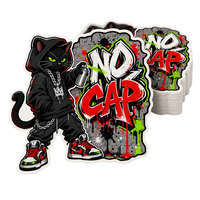 Autocollants en vinyle personnalisés Graffiti Pop Art, imperméables, découpés à la forme, requin, lapin, chat noir pour ordinateur portable, skateboard, planche de surf, décoration de voiture