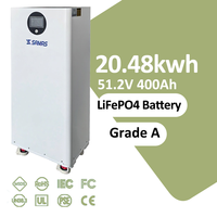 SAMAS - Paquete de Baterías de Litio LiFePO4 de 51.2V, 8-20kWh, Sistema de Almacenamiento de Energía Doméstico Híbrido, Grado A, BMS Inteligente, Comunicación CAN