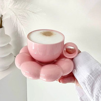 Ensemble de tasses à café en céramique de couleur unie rose, design rétro luxueux, pour la maison et le bureau, pour le thé de l'après-midi et le petit-déjeuner