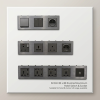 Prise murale en aluminium brossé 86*86 avec ports USB-A et USB-C, norme britannique, usage industriel, indice de protection IP22, pour projets hôteliers et résidentiels