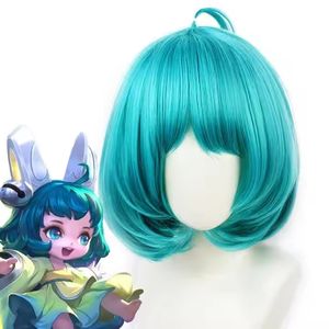 CAI Wenji King Glory Cos 12 PULGADAS Peluca de pelo corto y recto Fibra sintética de encaje francés con prótesis azul lago Color vino - Product Image 2