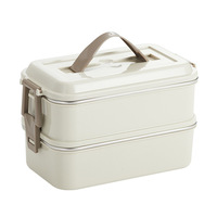 304 Edelstahl Lunchbox Doppelschichtige Auslaufsichere Bento-Box Tragbarer Lebensmittelbehälter mit Griff für Büro und Schule