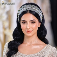 YouLaPan – bandeau élégant en maille verte avec strass, accessoires pour cheveux vintage pour femmes, coiffe pour mariage et soirée, YXA03