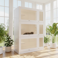 Villa de luxe en bois et verre pour chat avec arbre à chat et mobilier de type condo pour espace intérieur, maison pour animaux et chambre d'hôtel pour chats
