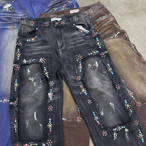 مخصص للرجال خمر الهيب هوب الشارع للماء تنفس مكافحة بيلينغ قطن المتعثرة حمض الغسيل الدنيم فضفاض الساق واسعة تناسب - Product Image 5