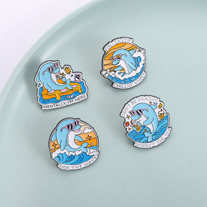 Set de Broches de Esmalte de Delfín Adorable, Diseño de Verano, Surf y Playa, Animal de Dibujos Animados, Broches de Solapa de Metal de Esmalte Duro, Decoración para Mochila y Chaqueta, Regalo - Product Image 2