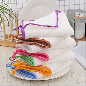 Serviettes en bambou absorbantes à double couche, antibactériennes, pour la cuisine, lavables, épaisses, réutilisables, chiffons de nettoyage en microfibre - Product Image 1