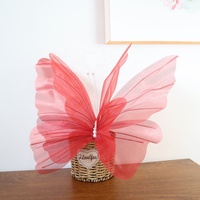 Papillons en organza et fleurs en maille de soie artificielle, élégants et colorés, pour décoration de mariage, extérieur et ornements de fenêtre