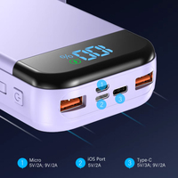 Banco de Energía de 20000 mAh con Cables Tipo C y L Integrados, Pantalla LED Digital, Carga Súper Rápida de 22.5 W, Portátil