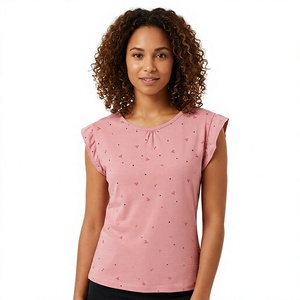 Pink Dot Printed Puff Sleeve <b>T</b>-<b>Shirt</b> Casual O-Neck Knitted Women's Top Teenagers 100% Cotton Breathable Jersey - Product Image 1