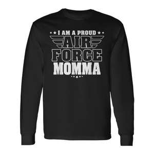 Camiseta de manga larga I Am A Proud Air Force Momma, camiseta patriótica para madre militar - Product Image 1