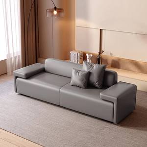 Sofá Cama Moderno de Cuero con Estructura de Madera y Relleno de Esponja, Sofá Rectangular para Sala de Estar, Villa u Hotel - Product Image 3