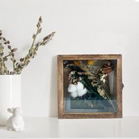 Vitrine d'exposition vintage en bois avec doublure en lin, 8x8 8x10 12x12, pour fleurs séchées et spécimens, tailles personnalisées OEM