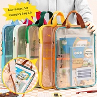 Sac de classement A4 en forme de L, transparent, pour documents, pochette de rangement portable pour livres d'étudiant, idéal pour la rentrée scolaire