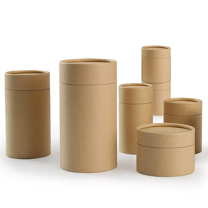 Customized Size Logo Plain Cylinder Kraft Paper Cardboard Paper Tubes Food Grade Cans Packaging