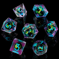 Ensemble de dés en résine premium transparente, violette, verte et bleue, 7 pièces, à bords vifs, polyédriques, pour D&D, jeux de rôle de table, jeux de société