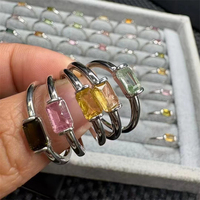 Cincin Batu Permata Alami Grosir dengan Inlay Tembaga Larimar Citrine Aquamarine Opal Kristal untuk Wanita