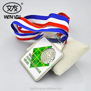 Medalha de golfe em metal esmaltado macio com estampa 3D personalizada UV e serigrafia, medalhas de competição de clubes, troféus