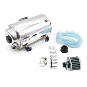 1.75L 1.75 Litre Aluminium Polished Round Oil Catch Can Tank With Breather Filter Fuel Tank